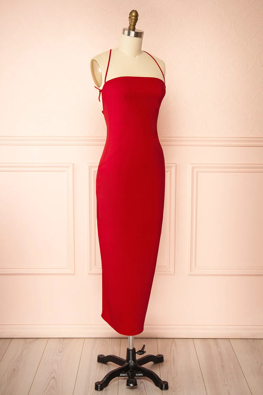 Arannia Red | Fitted Midi Dress with Laced Back sold by Boutique 1861 product image thumbnail 4