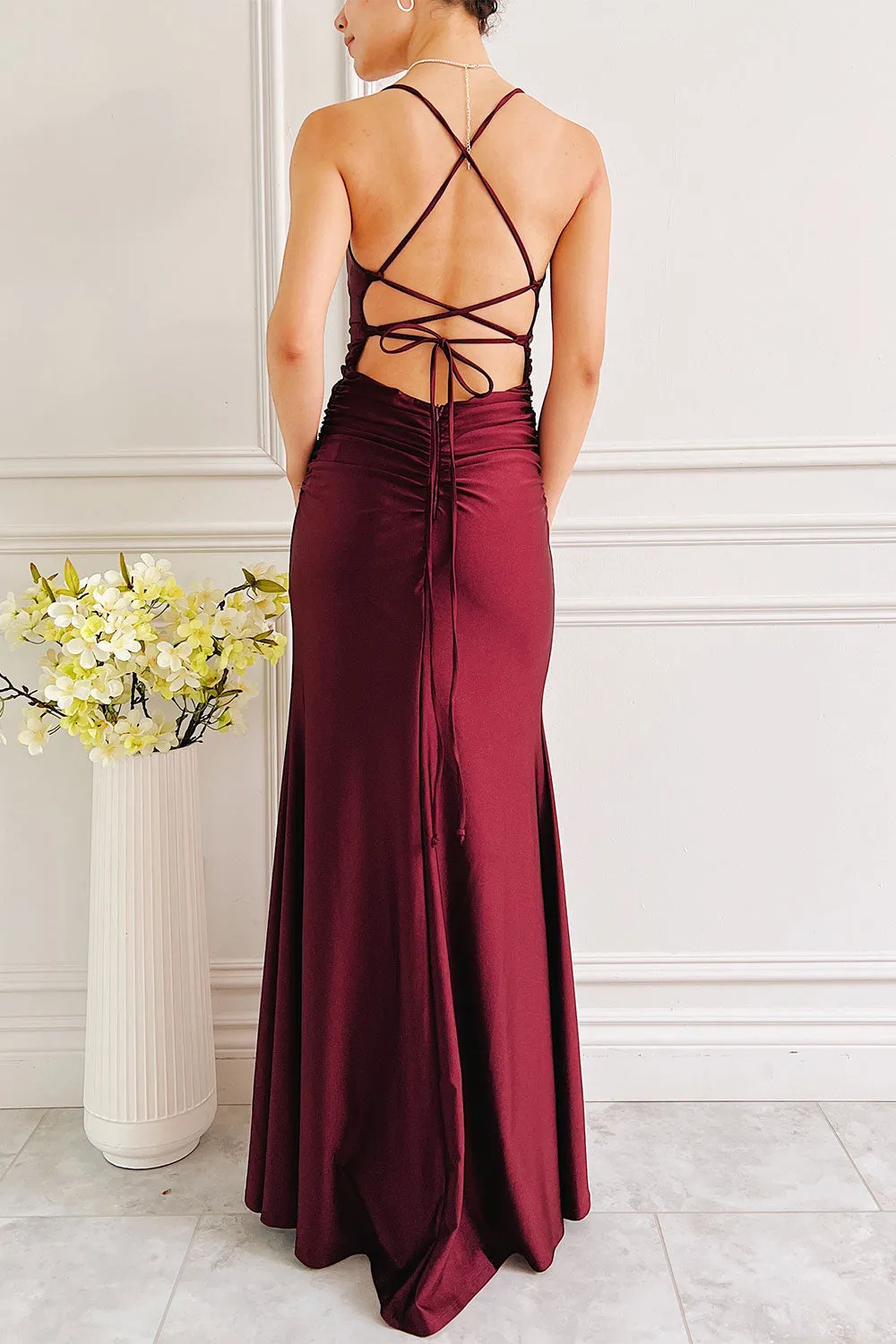 Sonia Burgundy | Mermaid Maxi Dress with Slit sold by Boutique 1861 product image thumbnail 2