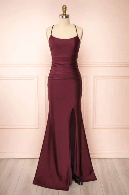 Sonia Burgundy | Mermaid Maxi Dress w/ Slit sold by Boutique 1861