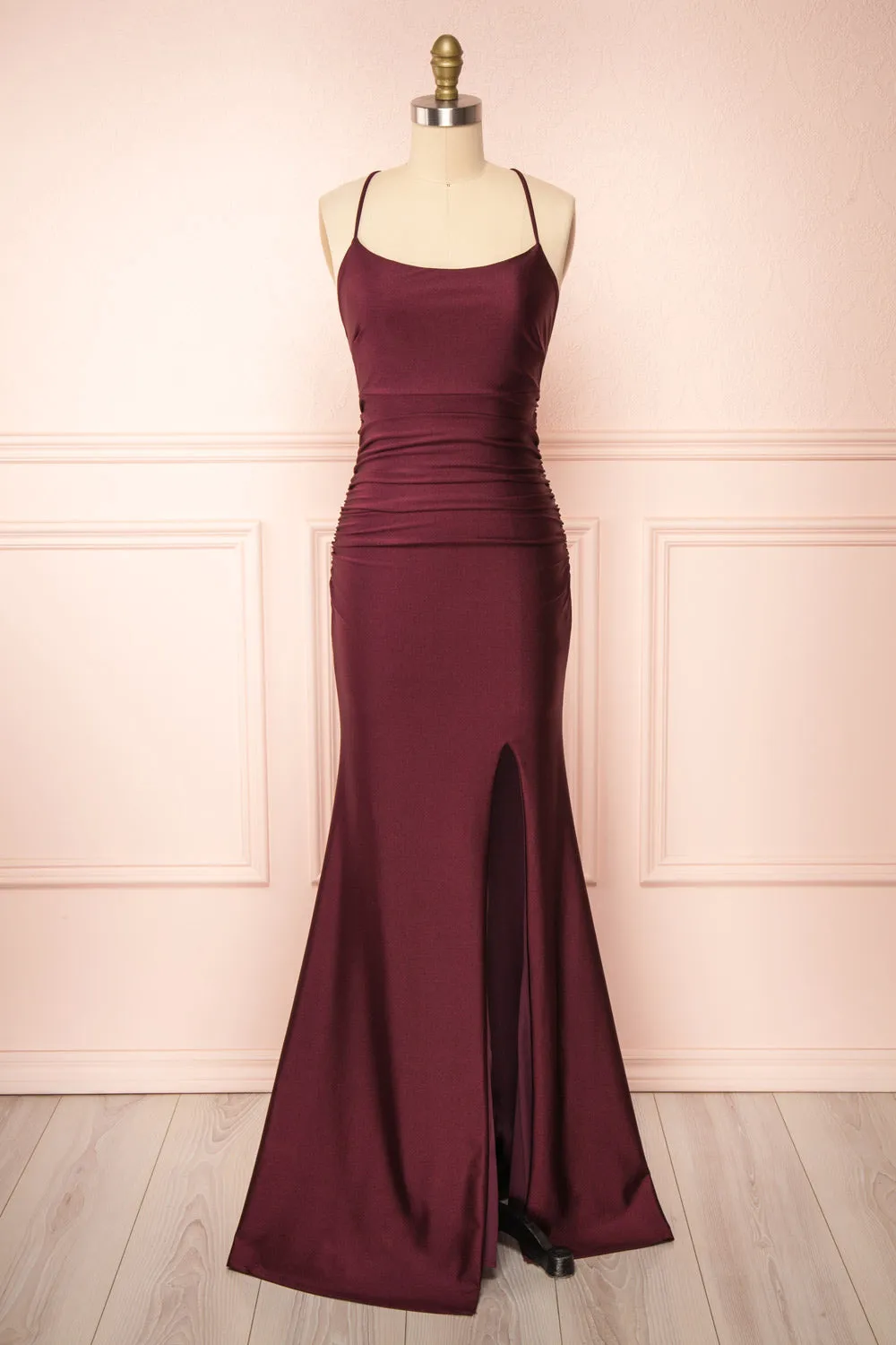 Sonia Burgundy | Mermaid Maxi Dress with Slit sold by Boutique 1861