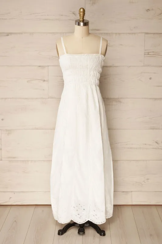 Sonna | Midi White Dress with Eyelets Details sold by Boutique 1861