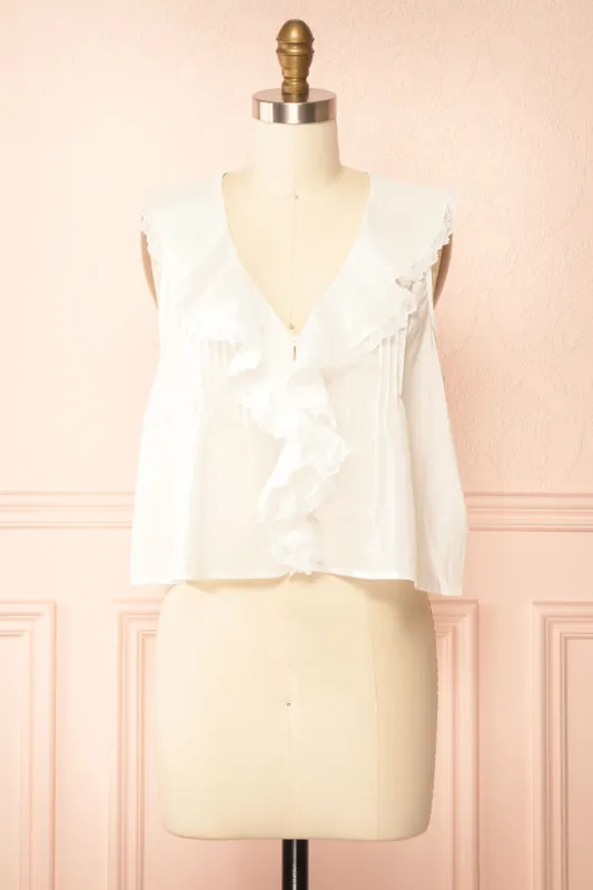 Aristote | White Sleeveless Top with Ruffles and Lace sold by Boutique 1861