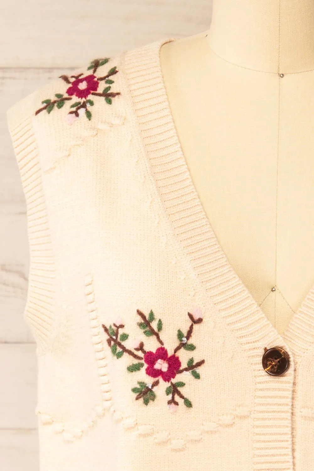 Gjilan | Beige Knit Vest with Floral Embroidery sold by Boutique 1861 product image thumbnail 2