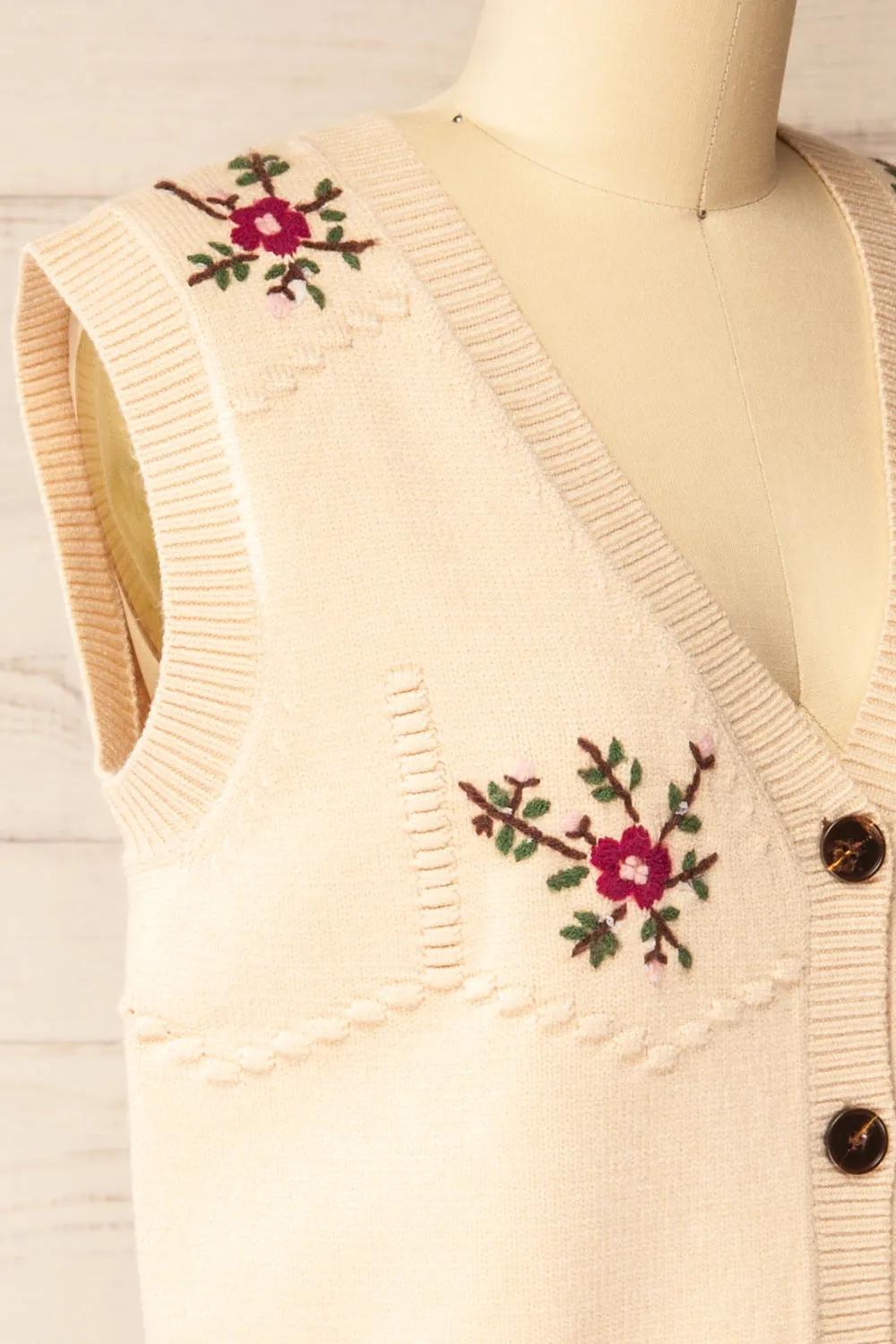Gjilan | Beige Knit Vest with Floral Embroidery sold by Boutique 1861 product image thumbnail 4