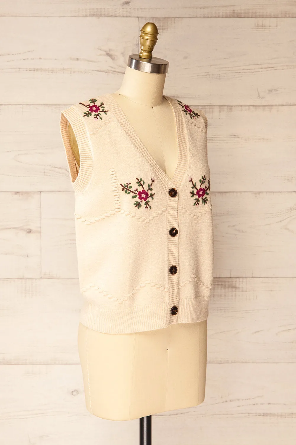 Gjilan | Beige Knit Vest with Floral Embroidery sold by Boutique 1861 product image thumbnail 3