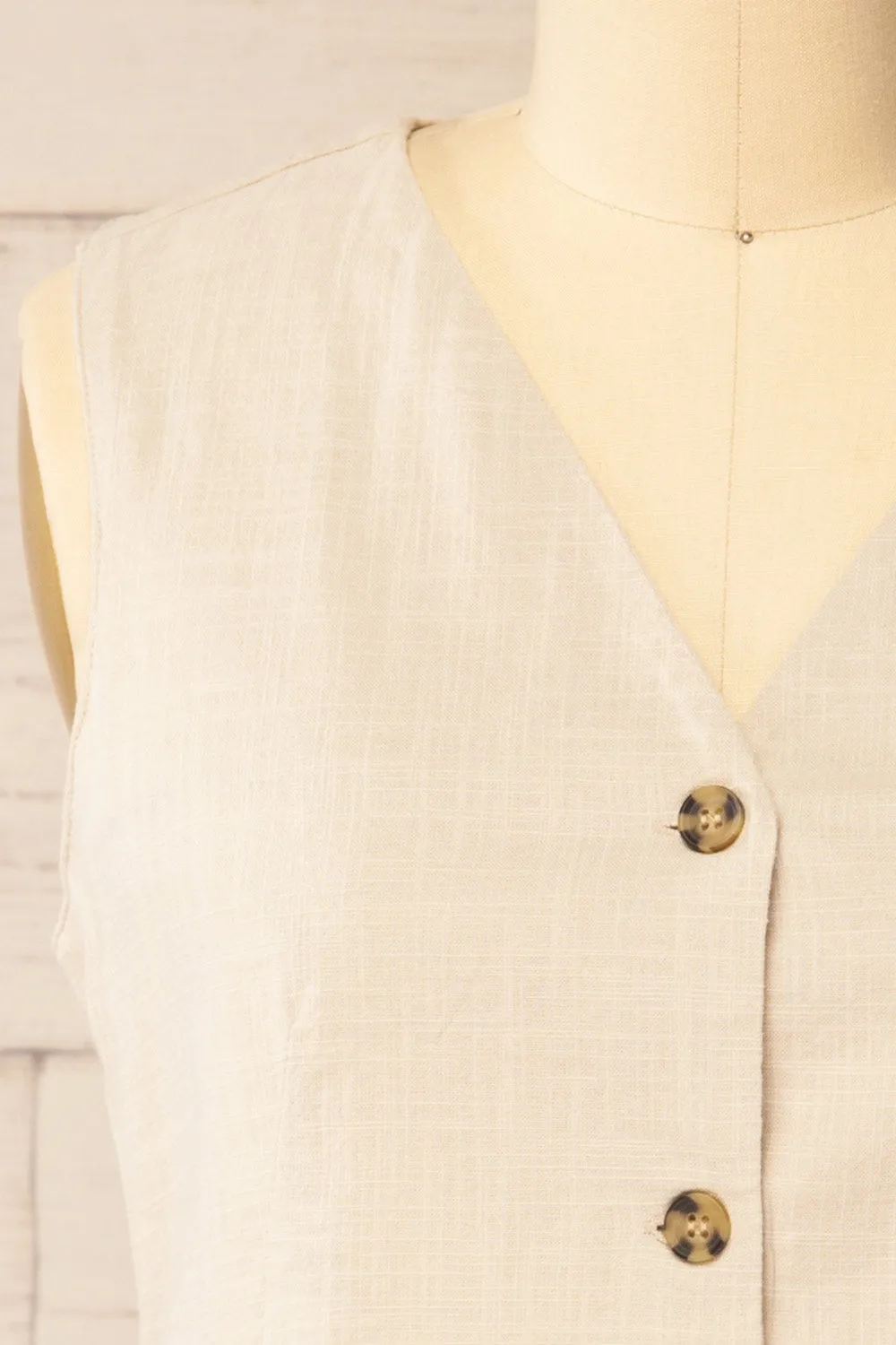 Deng Beige | Sleeveless Tailored Vest with Marbled Buttons sold by Boutique 1861 product image thumbnail 3