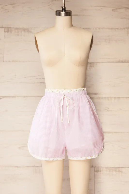 Patan Pink | Striped Shorts with Contrasting Floral Details sold by Boutique 1861