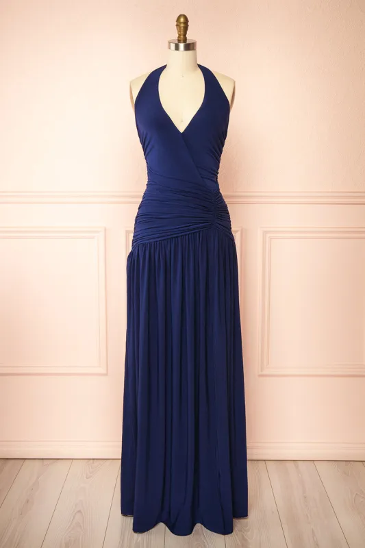 Khanita Navy | Drop Waist Dress with Slit sold by Boutique 1861