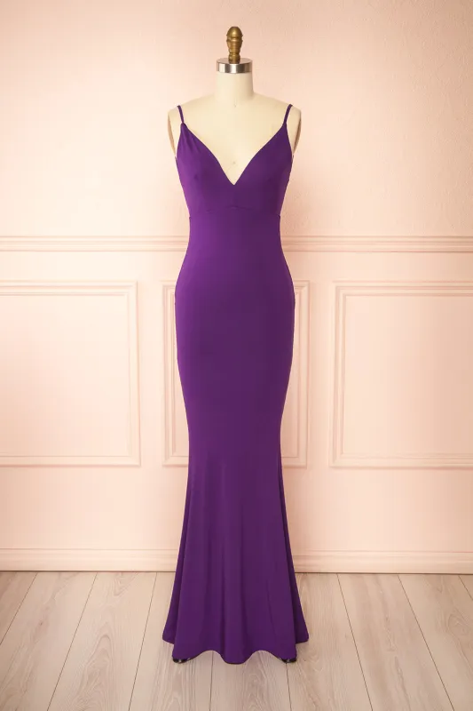Gabriela Purple | Mermaid Dress with Open Back sold by Boutique 1861