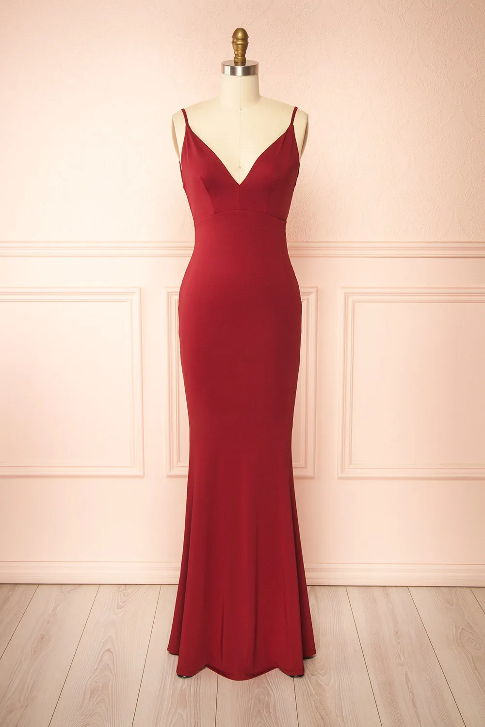 Gabriela Burgundy | Mermaid Dress with Open Back sold by Boutique 1861