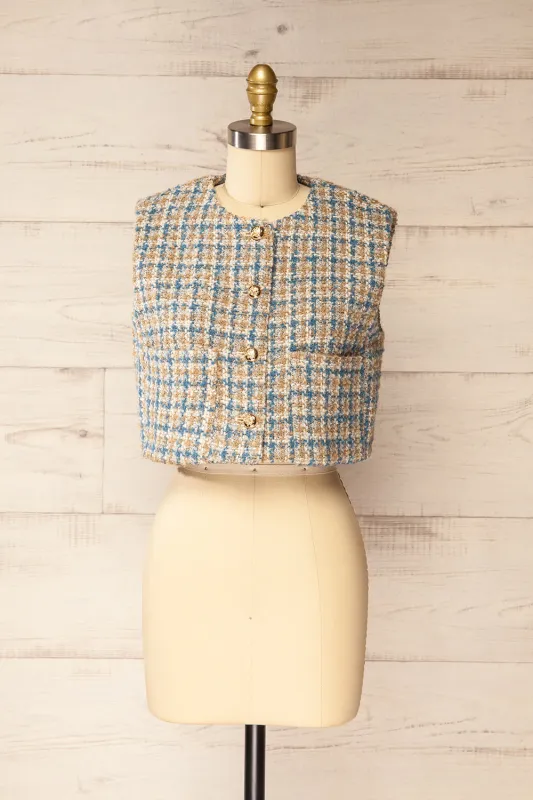 Panauti | Tweed Sleeveless Top with Golden Buttons sold by Boutique 1861