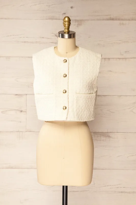 Honcho | White Sleeveless Tweed Top made by Boutique 1861