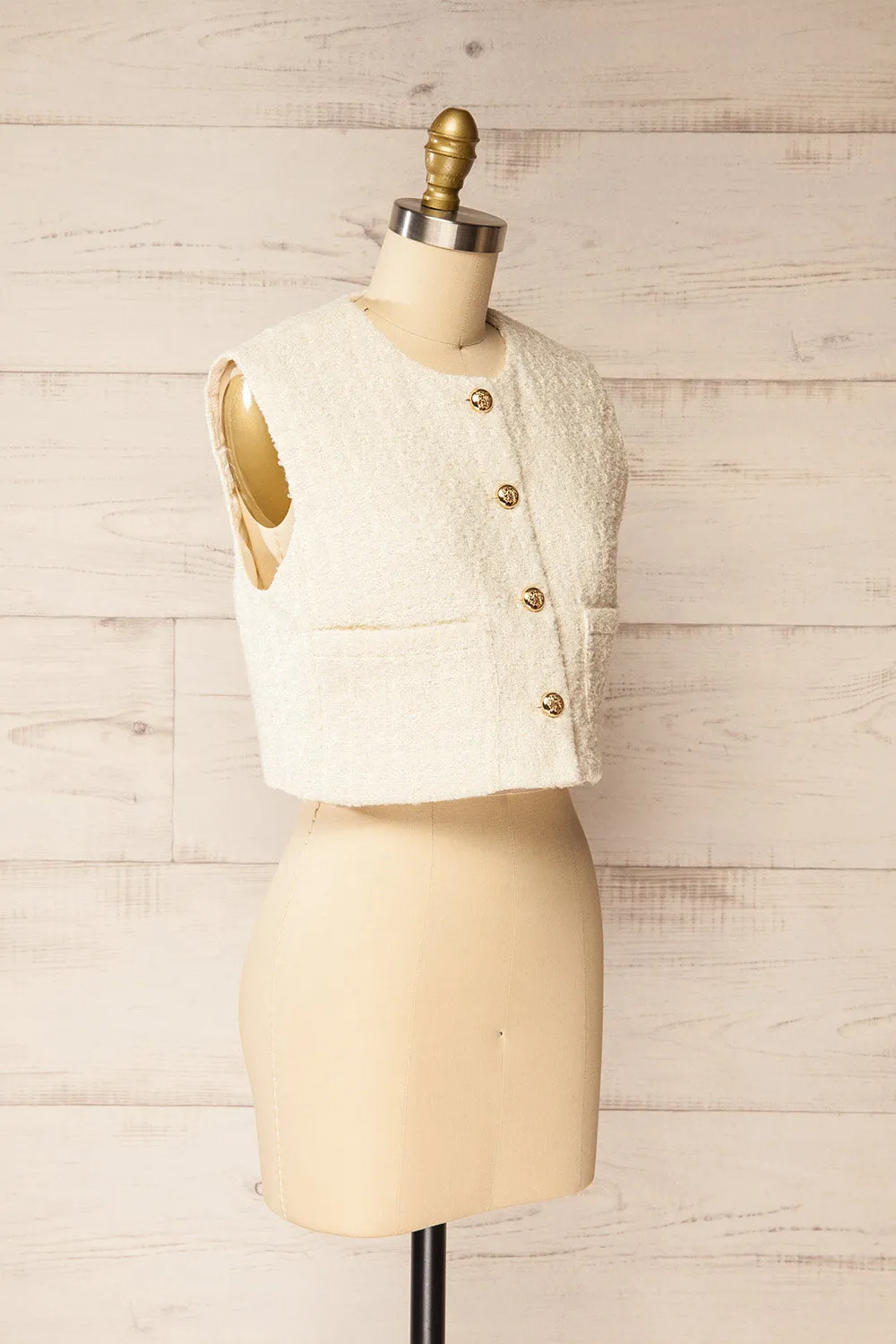 Honcho | White Sleeveless Tweed Top sold by Boutique 1861 product image thumbnail 3