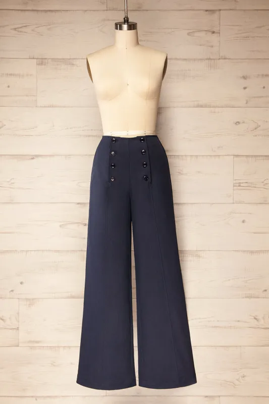 Fujisawa | High-Rise Navy Pants with Buttons sold by Boutique 1861