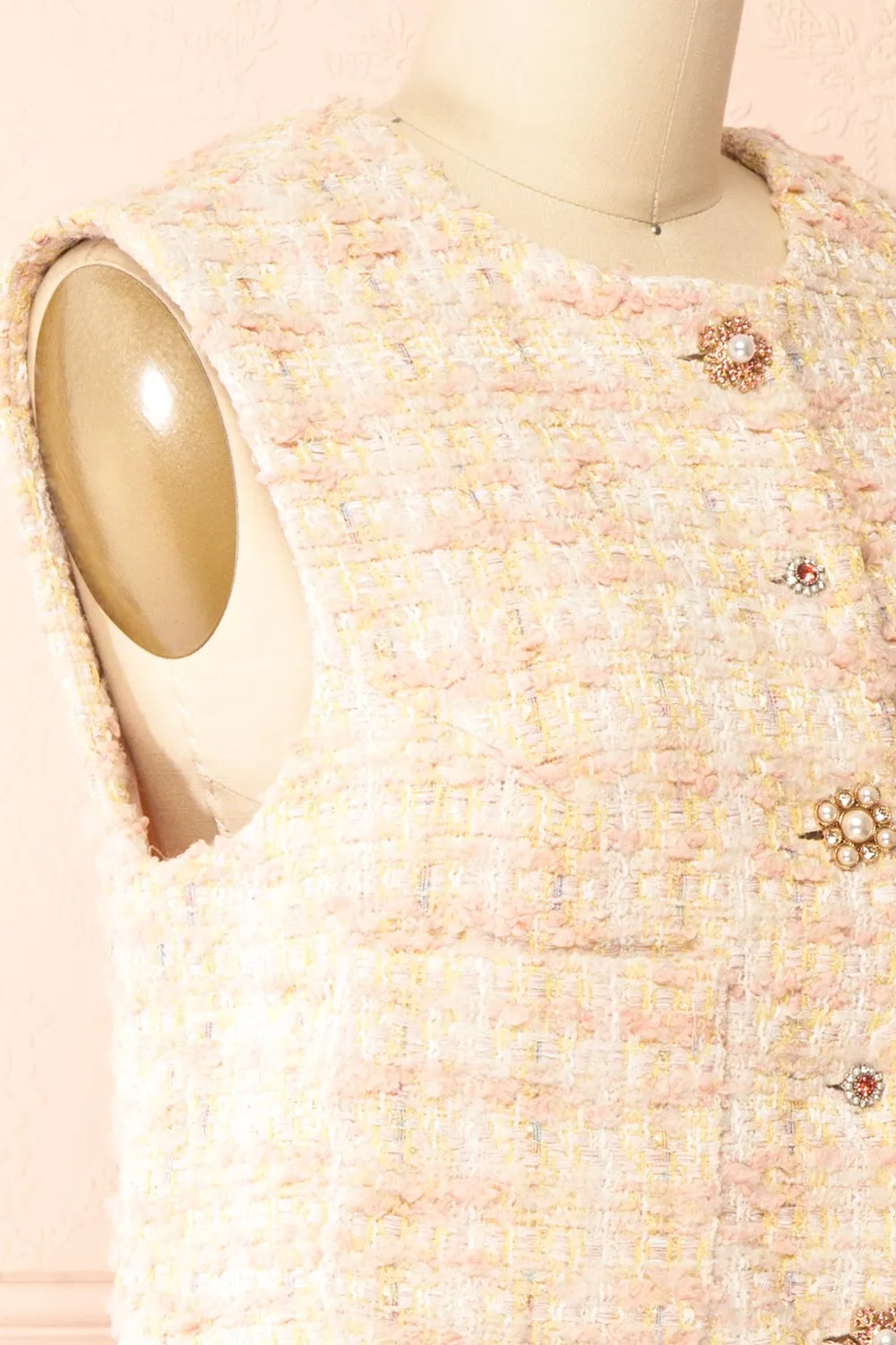 Franca | Pink Tweed Sleeveless Top with Rhinestone Buttons sold by Boutique 1861 product image thumbnail 5