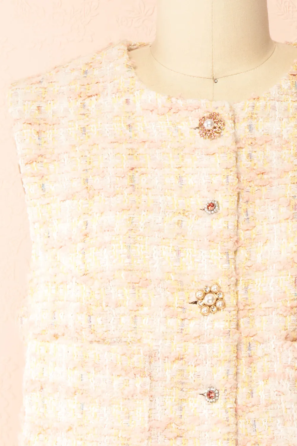 Franca | Pink Tweed Sleeveless Top with Rhinestone Buttons sold by Boutique 1861 product image thumbnail 3