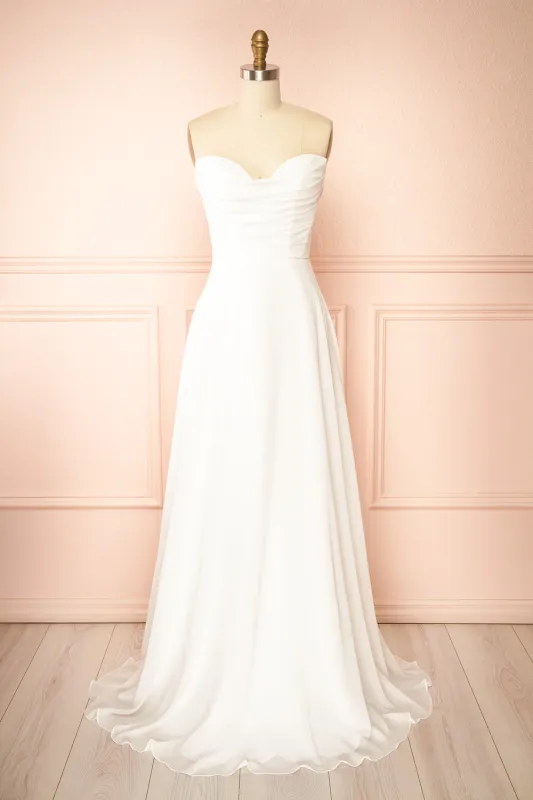 Jannah | Chiffon White Maxi Bridal Dress with Sweetheart Neckline sold by Boutique 1861