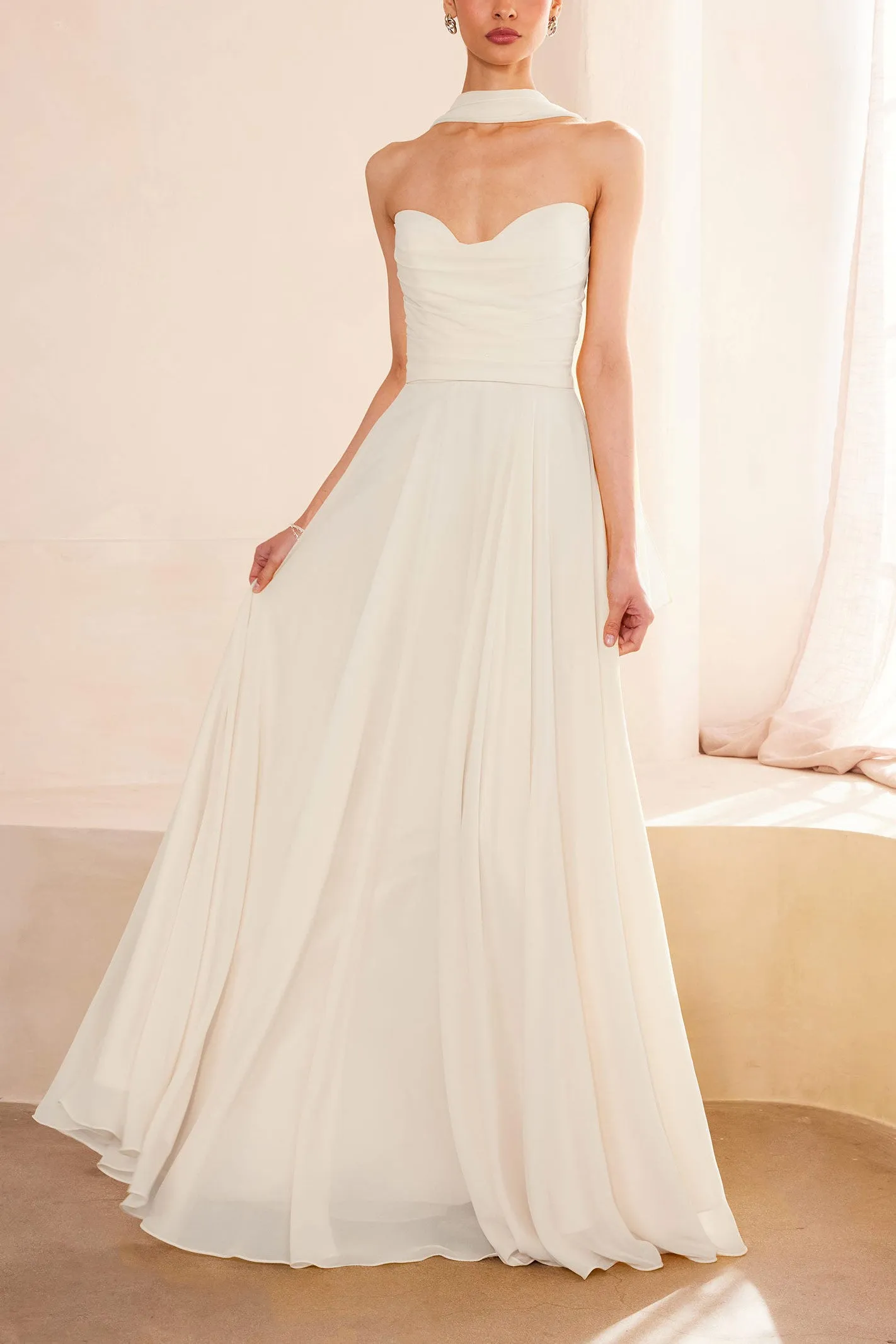 Jannah | Chiffon White Maxi Bridal Dress with Sweetheart Neckline sold by Boutique 1861 product image thumbnail 2
