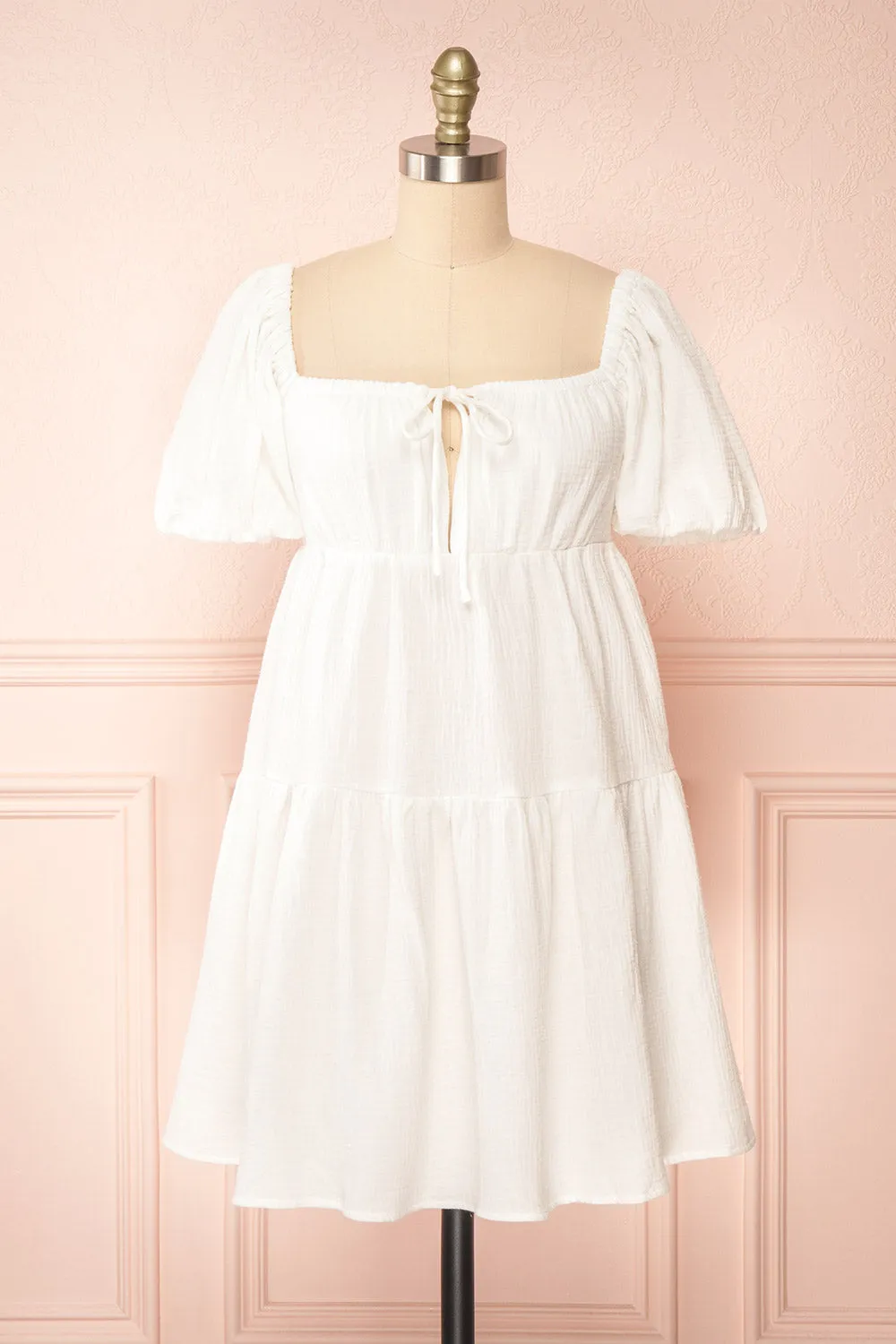 Jenna | Short Tiered White Dress sold by Boutique 1861