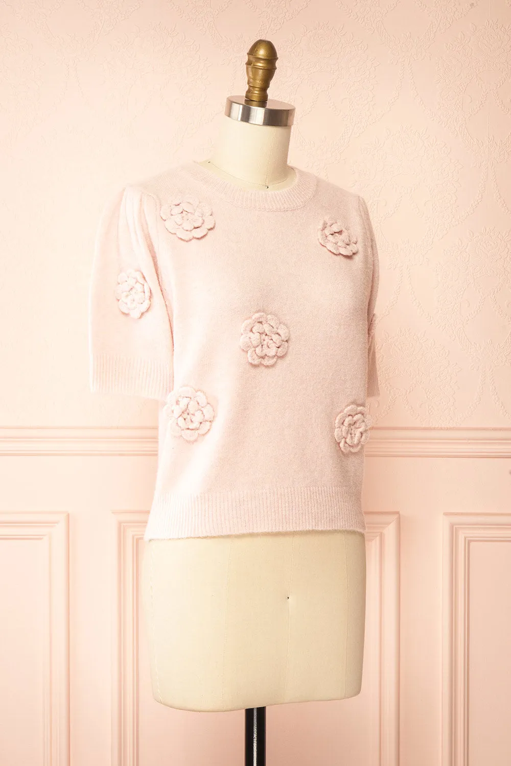 Zuniki Pink | Knit Top with Crochet Flowers sold by Boutique 1861 product image thumbnail 3