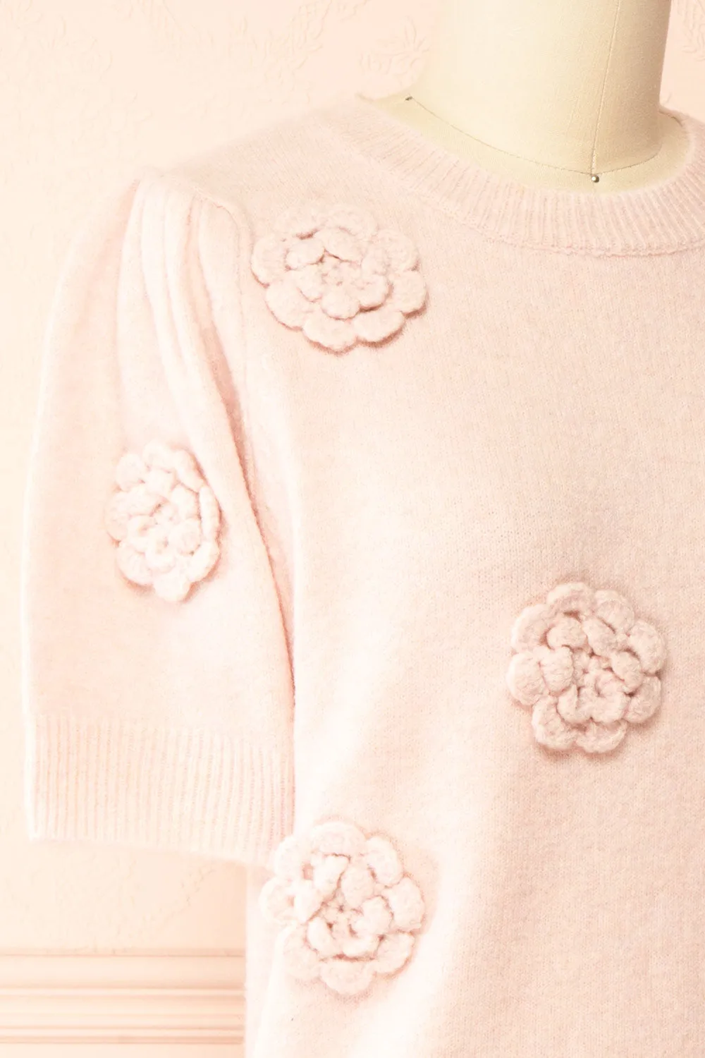 Zuniki Pink | Knit Top with Crochet Flowers sold by Boutique 1861 product image thumbnail 4