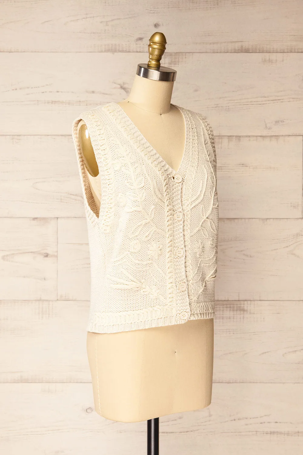 Nampa | Ivory Knit Sleeveless Vest with Embroidery sold by Boutique 1861 product image thumbnail 3