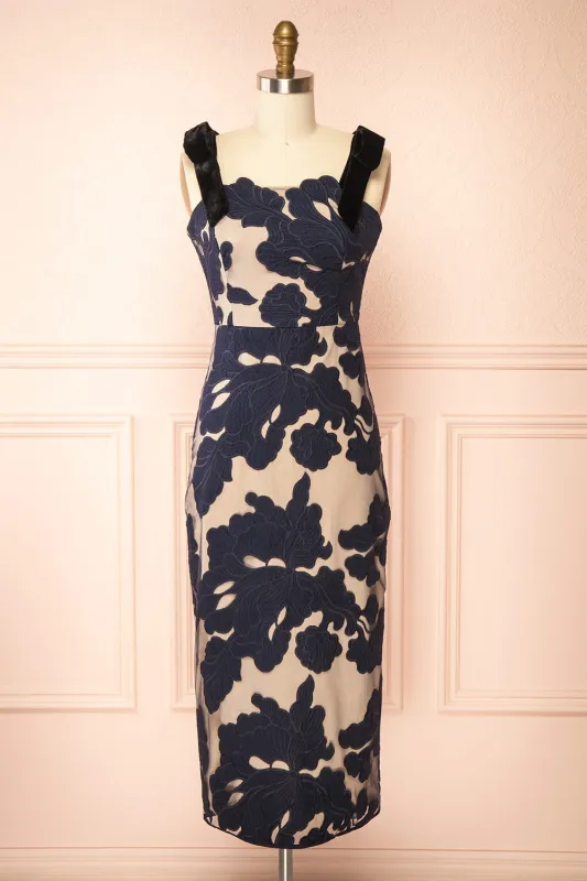 Karima | Floral Dress with Velvet Straps made by Boutique 1861