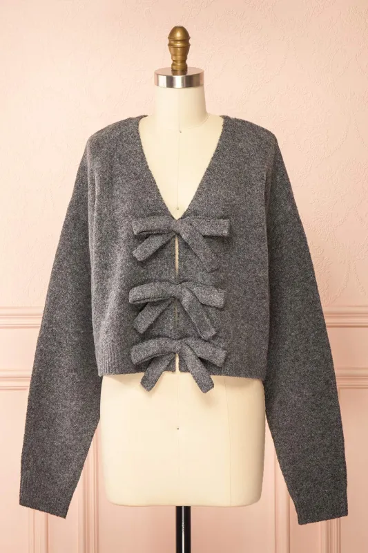Cassiopee Grey | Cardigan with Bows sold by Boutique 1861