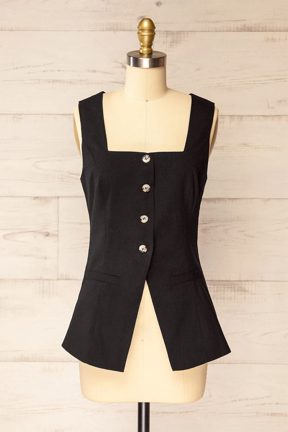 Danda Black | Longline Button-Down Vest Top sold by Boutique 1861