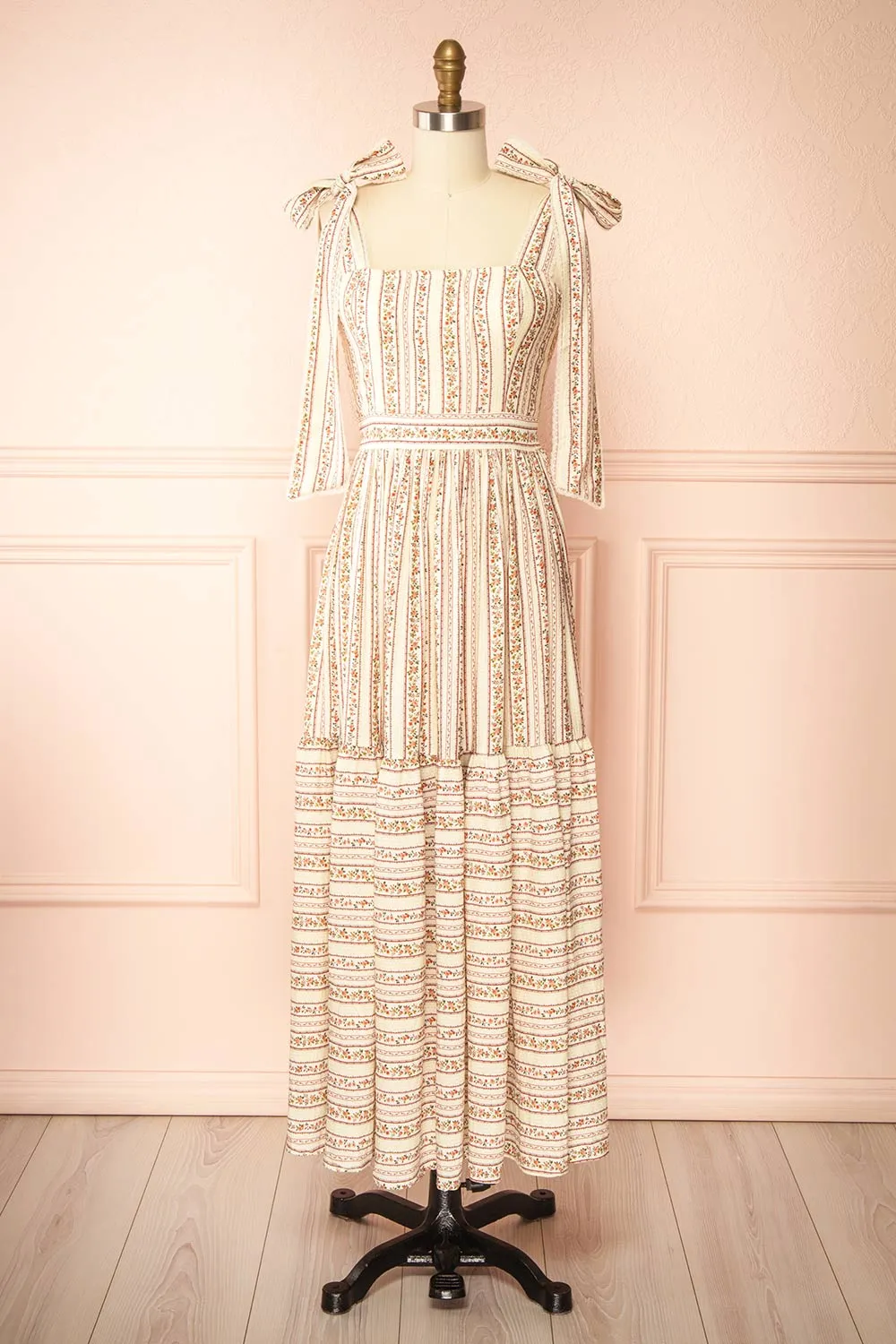 Sachiko | Long Floral Dress with Tie-Up Straps sold by Boutique 1861