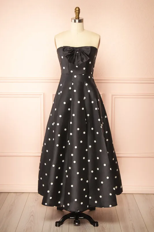 Nesrine | Strapless Black Dress with White Polka Dots sold by Boutique 1861