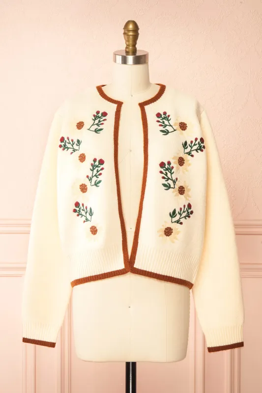 Dorianna Ivory | Floral Embroidered Cardigan sold by Boutique 1861