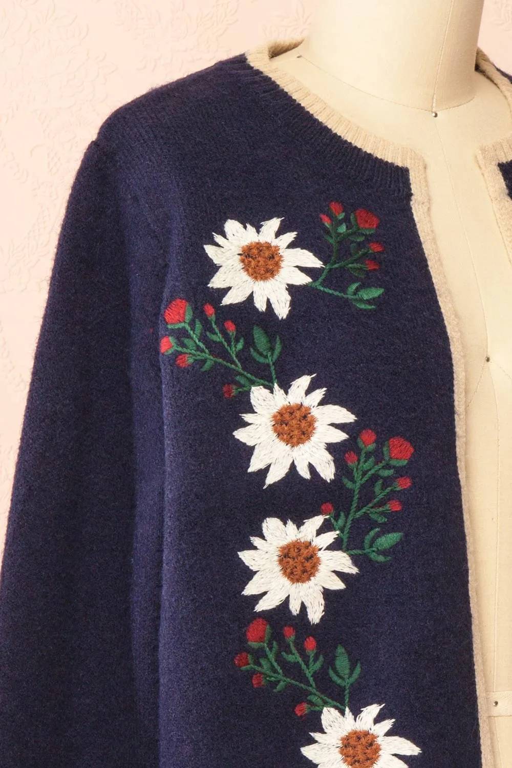 Dorianna Navy | Floral Embroidered Cardigan sold by Boutique 1861 product image thumbnail 4