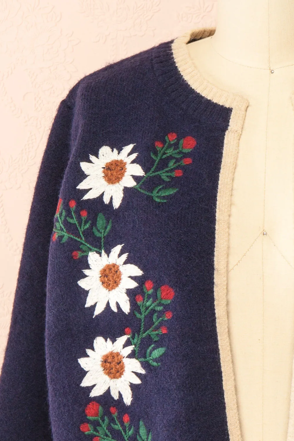 Dorianna Navy | Floral Embroidered Cardigan sold by Boutique 1861 product image thumbnail 2