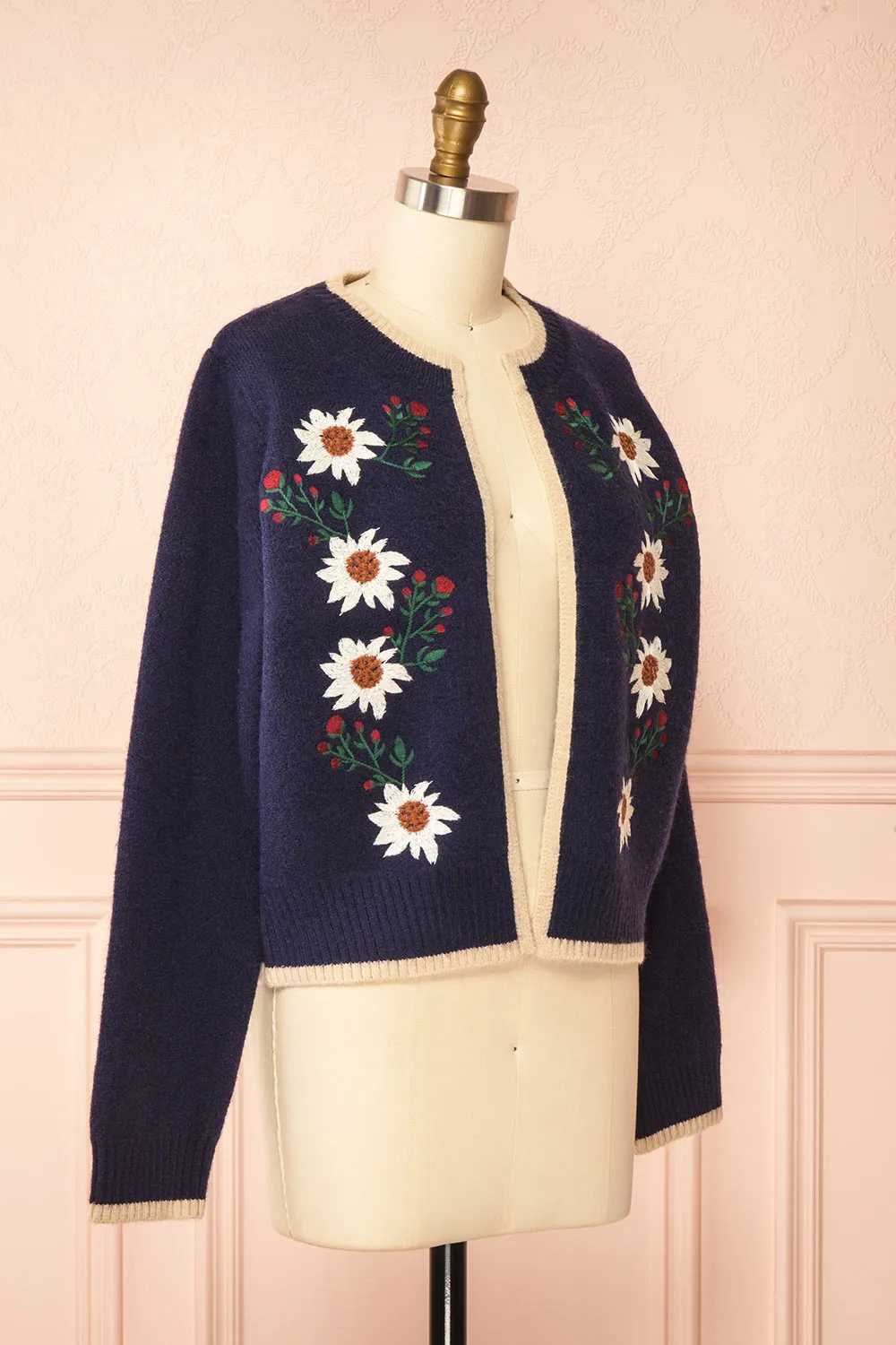 Dorianna Navy | Floral Embroidered Cardigan sold by Boutique 1861 product image thumbnail 3