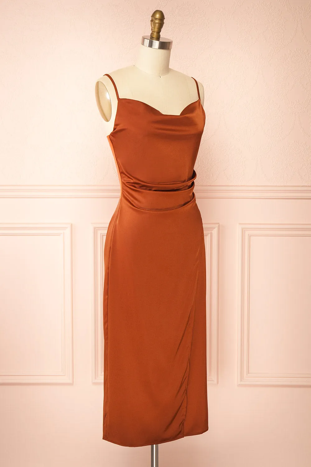Chloe Rust | Cowl Neck Satin Slip Dress sold by Boutique 1861 product image thumbnail 4