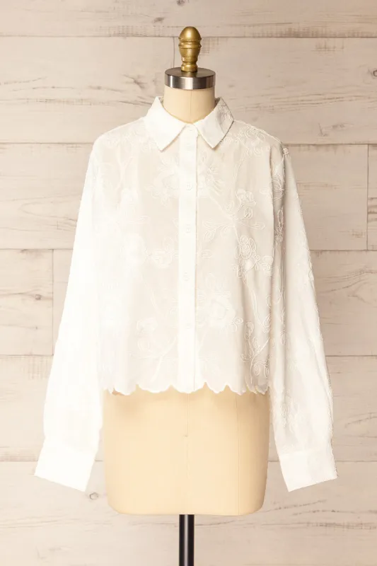 Evans | Embroidered White Blouse with Scalloped Hem sold by Boutique 1861