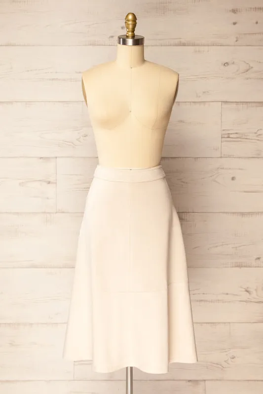 Belize | Beige Faux Suede Midi Skirt sold by Boutique 1861