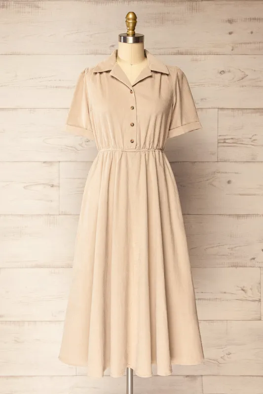 Madera | Beige Corduroy Midi Dress sold by Boutique 1861