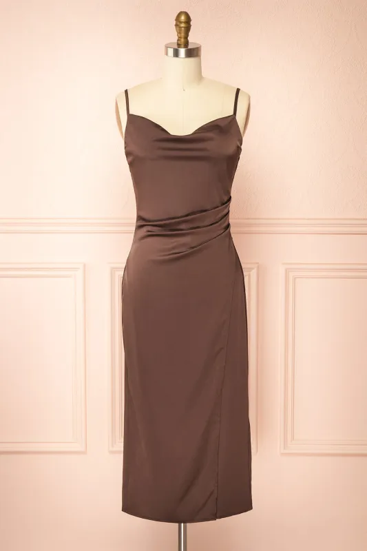Chloe Brown | Cowl Neck Satin Midi Slip Dress sold by Boutique 1861