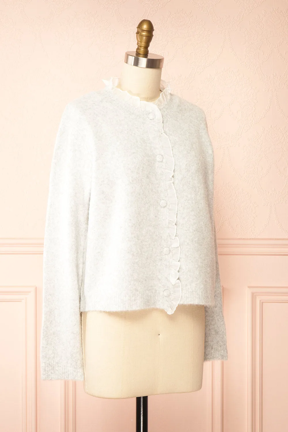 Zamina | Grey Cardigan with Ruffles Trim sold by Boutique 1861 product image thumbnail 3