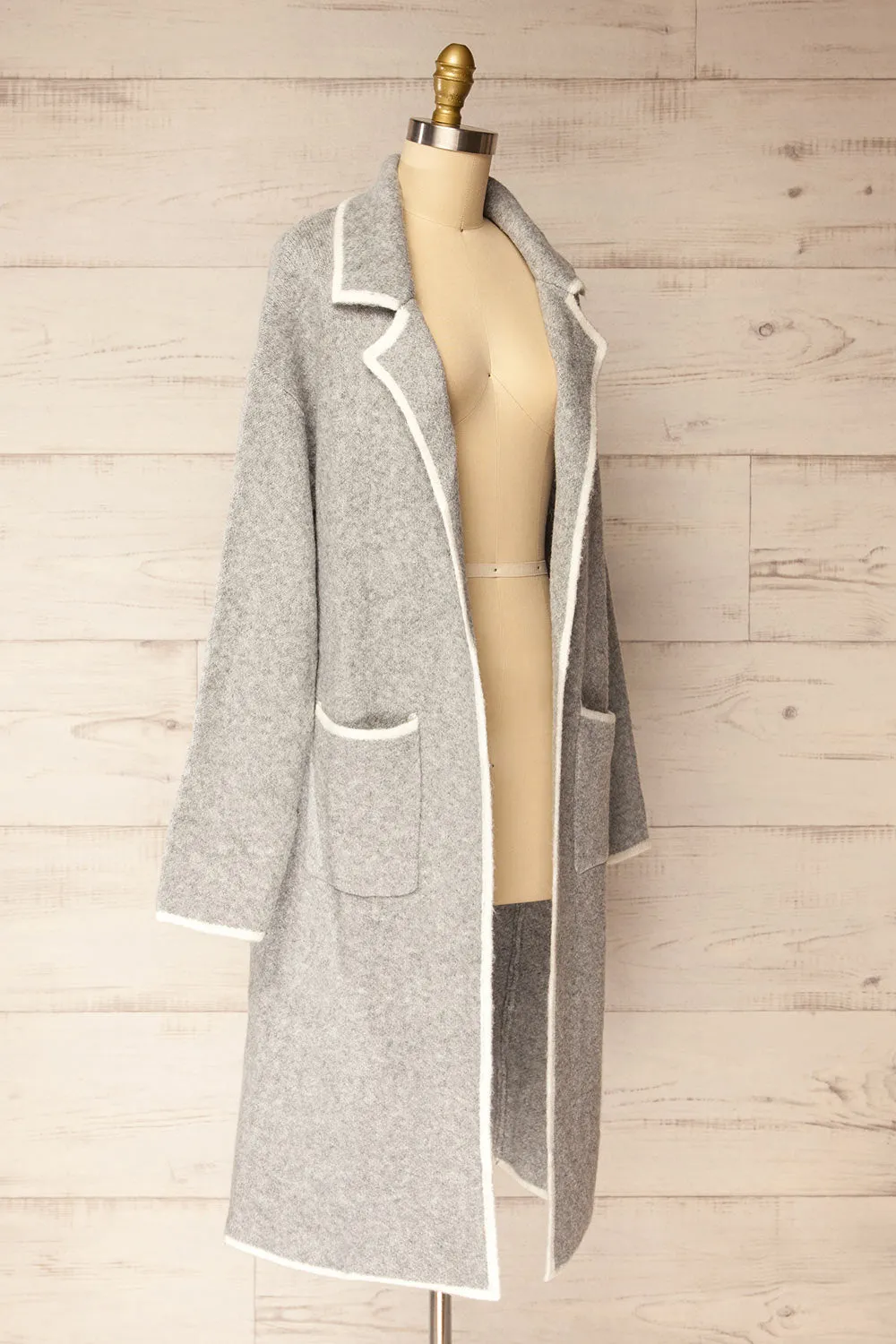 Hull Grey | Knitted Jacket with Contrasting Border sold by Boutique 1861 product image thumbnail 3