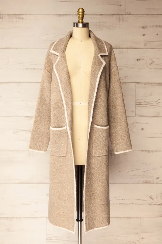 Hull Brown | Knitted Jacket with Contrasting Border sold by Boutique 1861