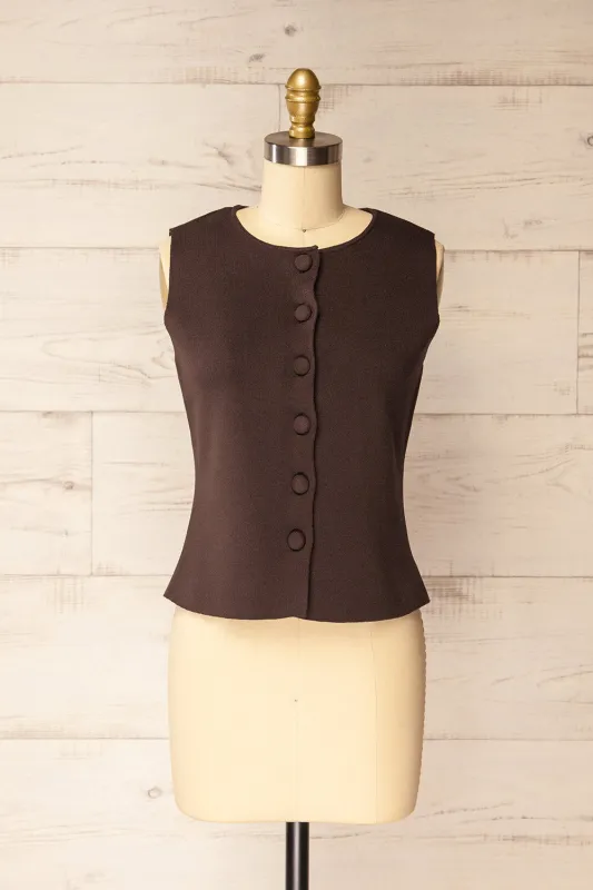 Delano | Sleeveless Brown Button-Up Top made by Boutique 1861