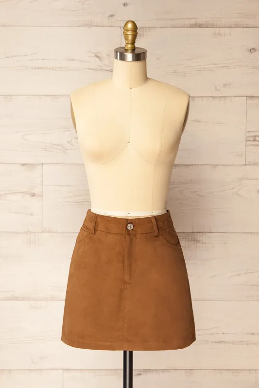Wichita | Short Brown Faux Suede Skirt sold by Boutique 1861