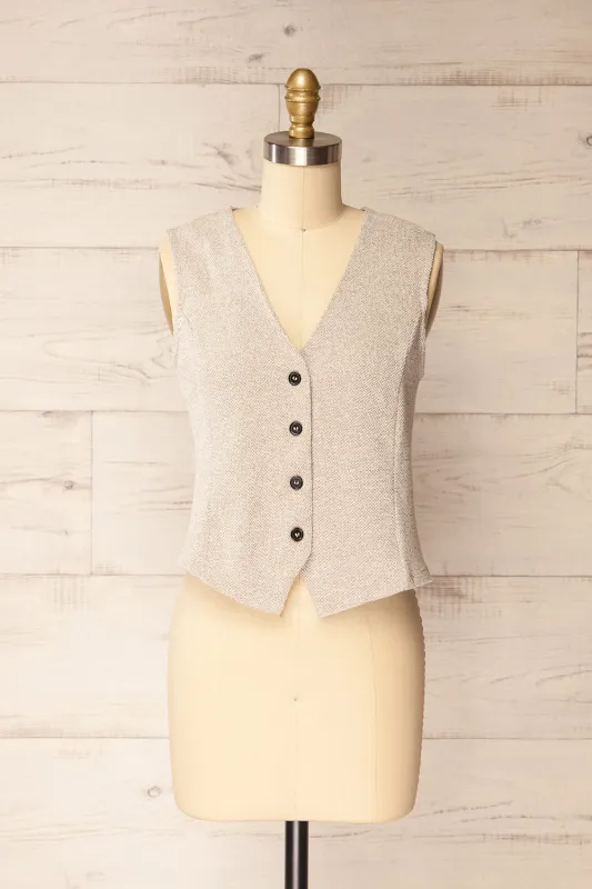 Indio Beige | Button-Up Knit Vest sold by Boutique 1861