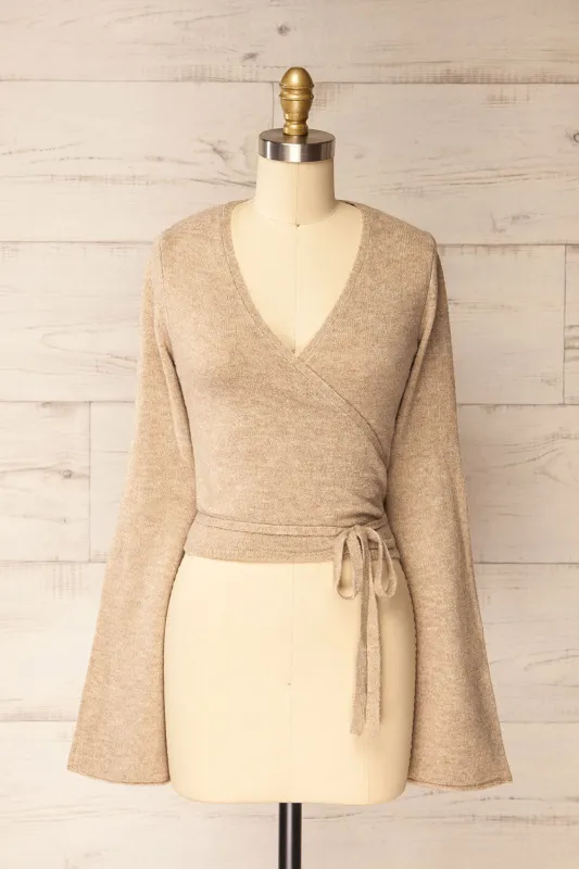 Verone Beige | Criss Cross Knit Top sold by Boutique 1861