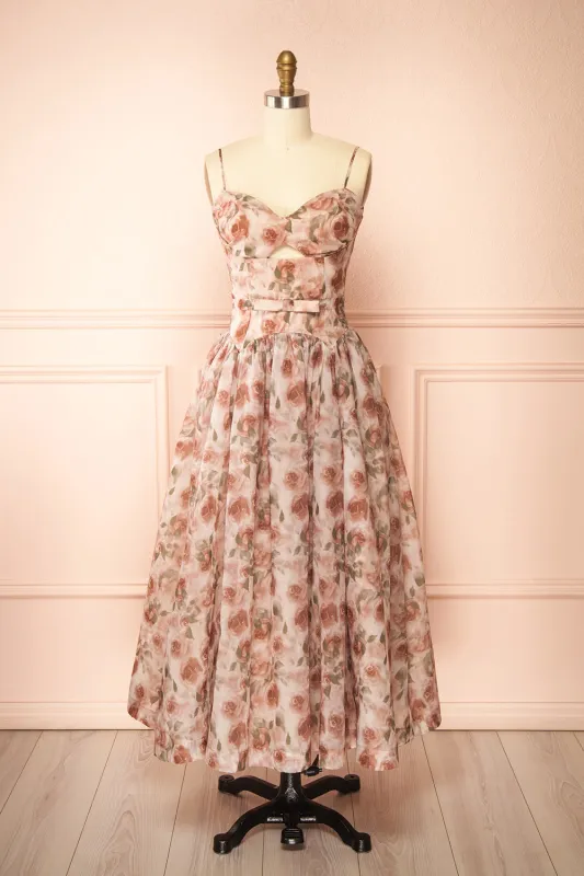 Themis | Long Floral Dress with Sweetheart Neckline sold by Boutique 1861