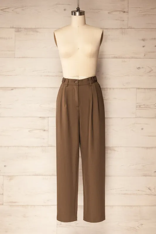 Varsovie | Brown High-Waisted Straight Leg Pants sold by Boutique 1861