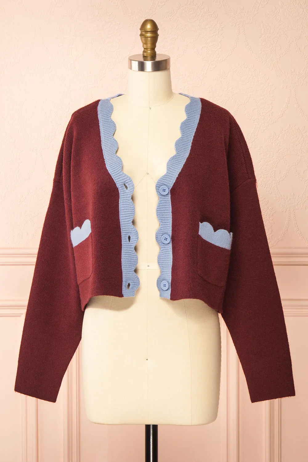 Sayda Burgundy | Cropped Cardigan with Scalloped Hem sold by Boutique 1861 product image thumbnail 4